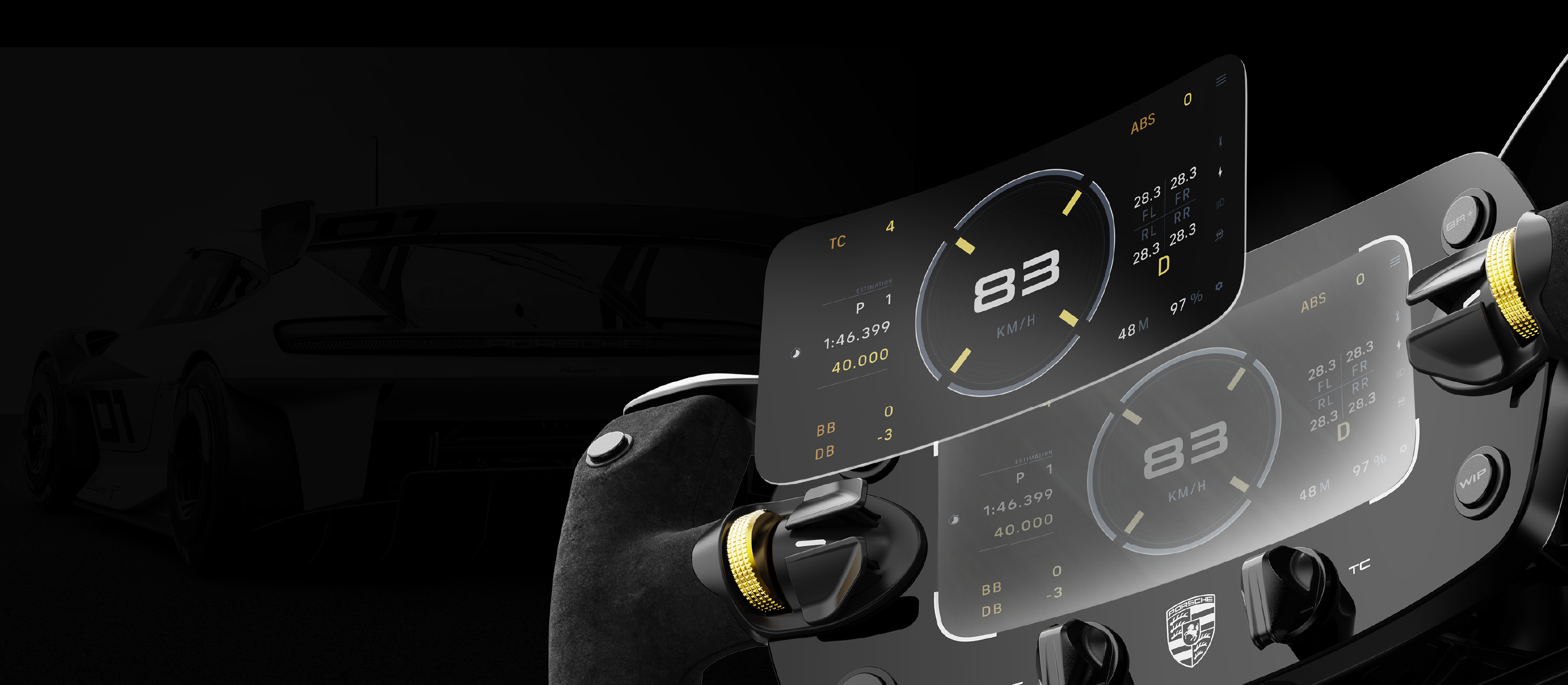 Flexible OLED display on the MOZA Mission R Steering Wheel showing real-time data